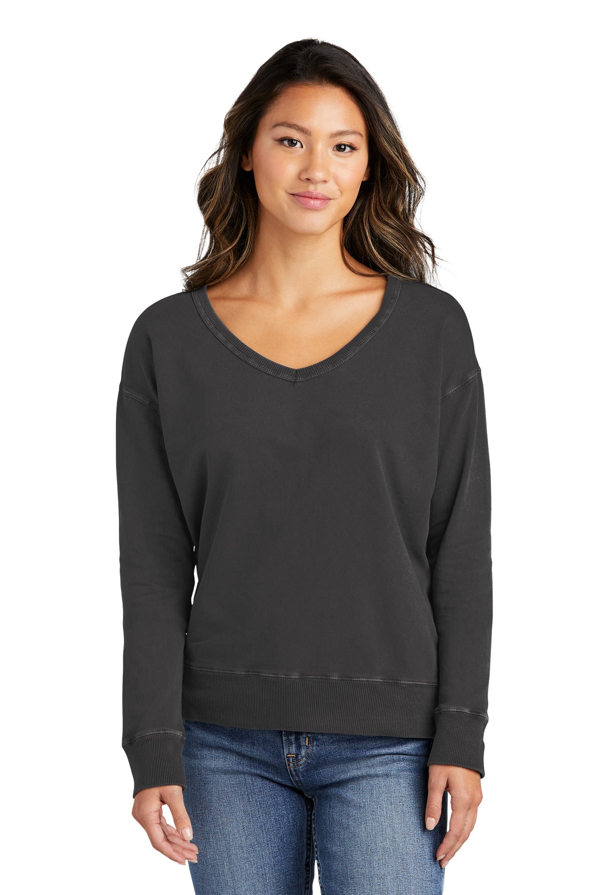 Port & Company® Ladies Beach Wash® Garment-Dyed V-Neck Sweatshirt LPC098V