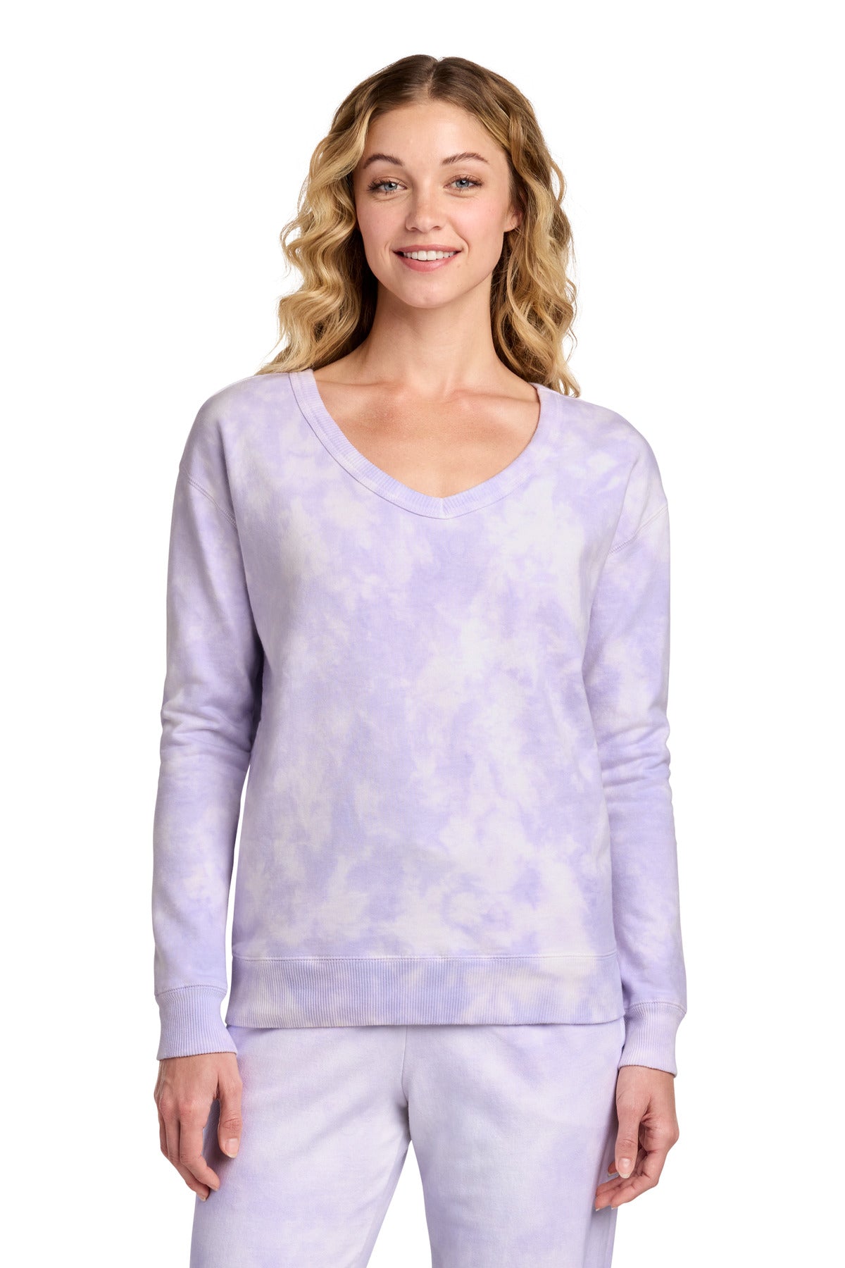 Port & Co ™ Women's Beach Wash ® Cloud Tie-Dye V-Neck Sweatshirt LPC140V