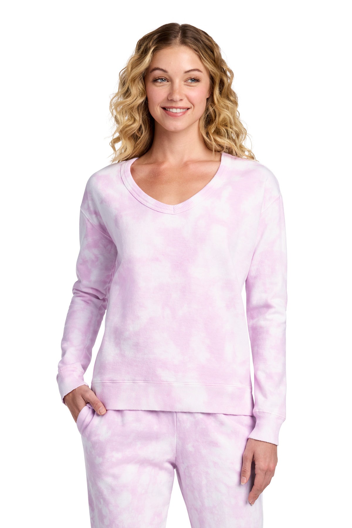 Port & Co ™ Women's Beach Wash ® Cloud Tie-Dye V-Neck Sweatshirt LPC140V