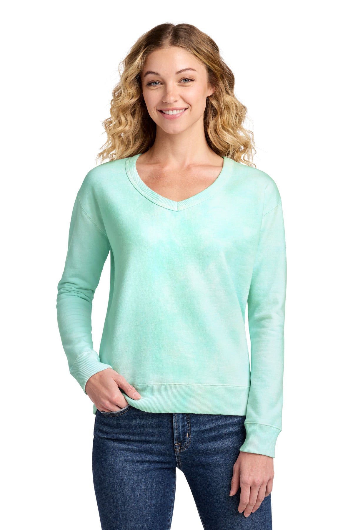 Port & Co ™ Women's Beach Wash ® Cloud Tie-Dye V-Neck Sweatshirt LPC140V