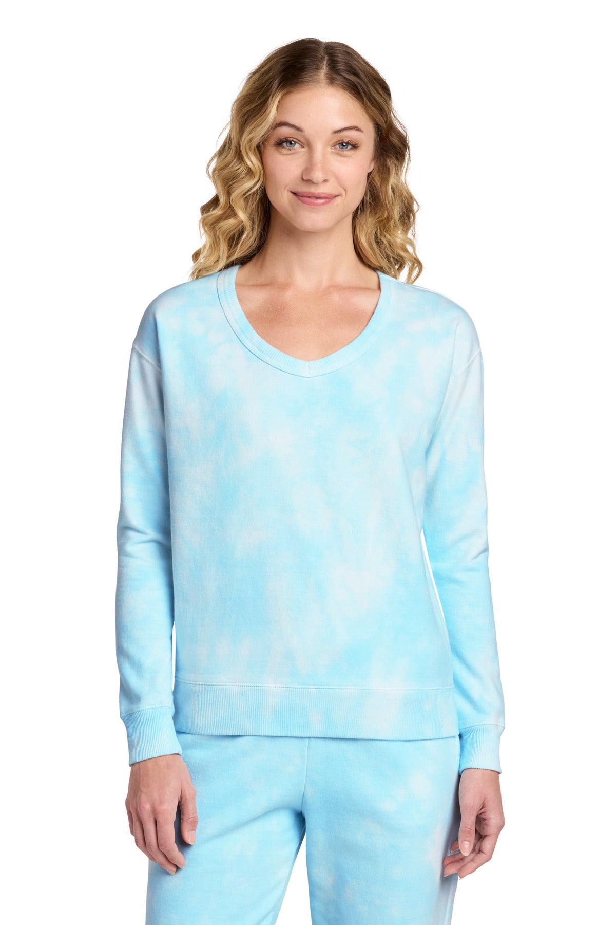 Port & Co ™ Women's Beach Wash ® Cloud Tie-Dye V-Neck Sweatshirt LPC140V