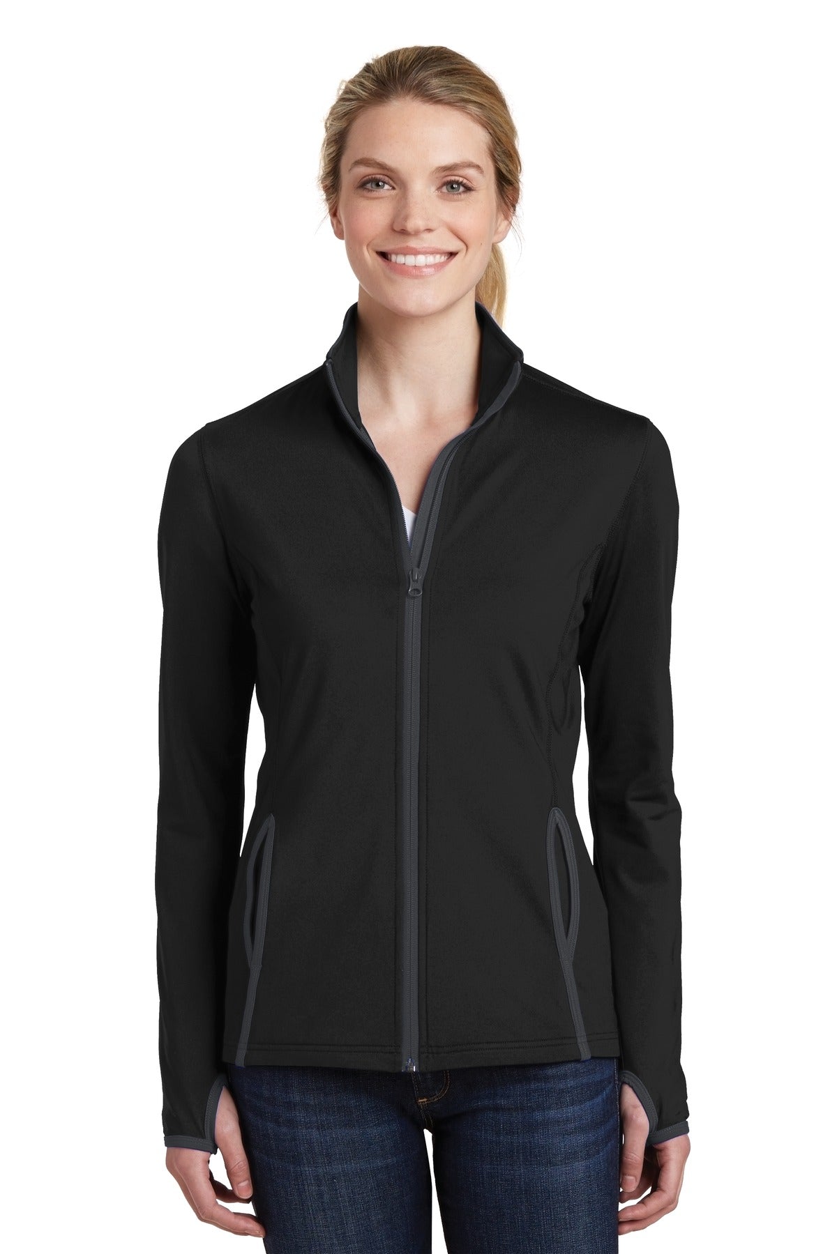 Sport-Tek® Ladies Sport-Wick® Stretch Contrast Full-Zip Jacket. LST853
