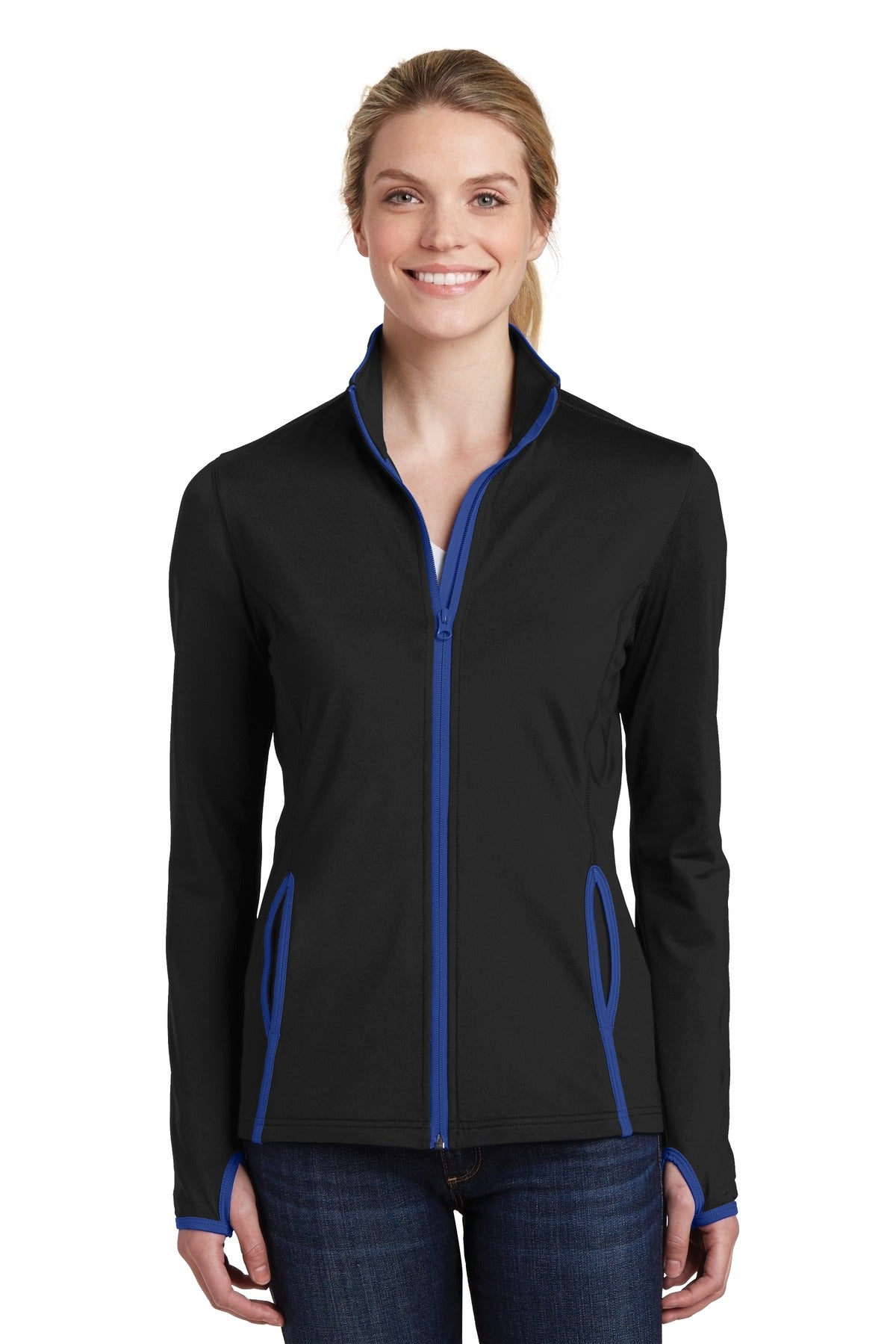 Sport-Tek® Ladies Sport-Wick® Stretch Contrast Full-Zip Jacket. LST853