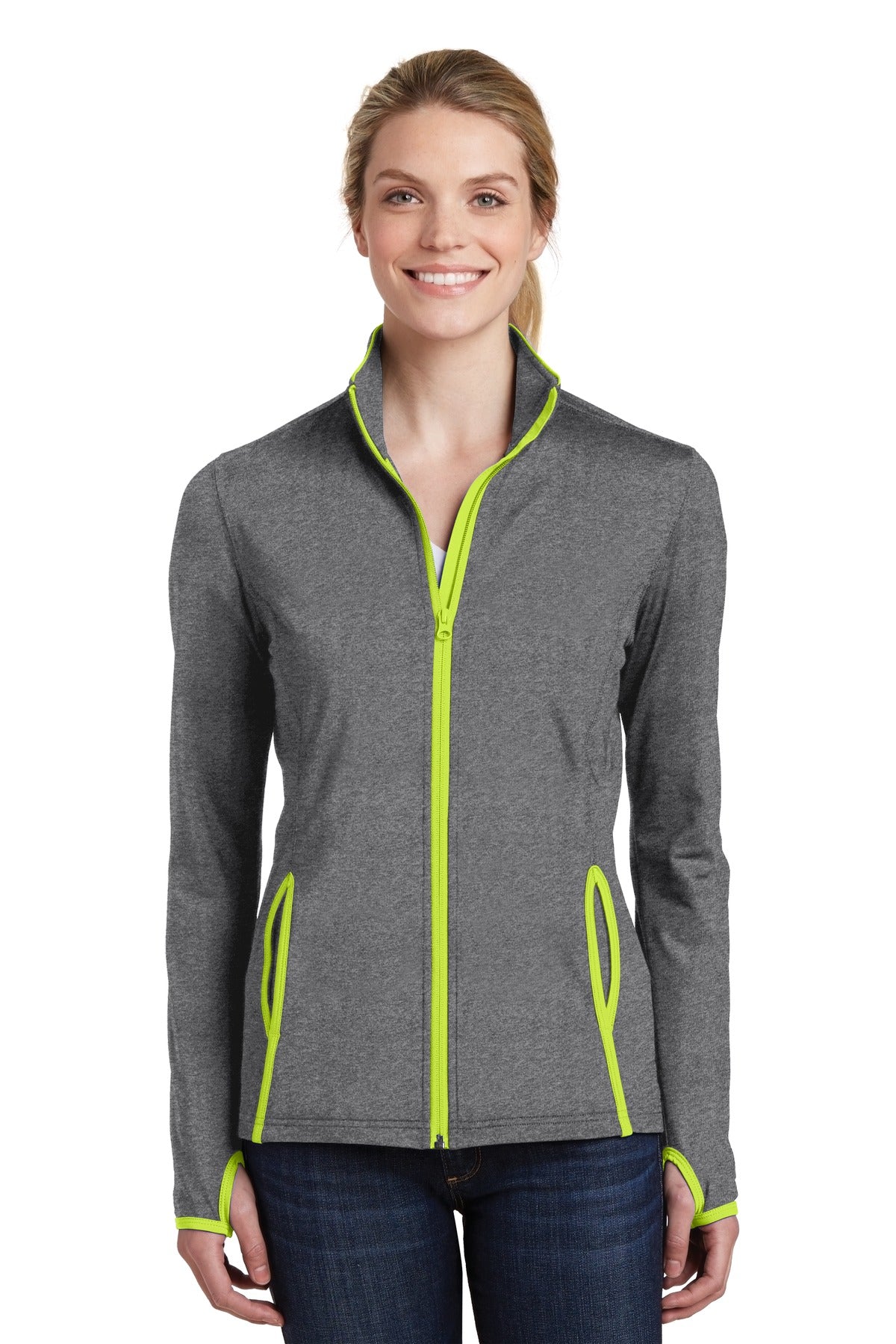 Sport-Tek® Ladies Sport-Wick® Stretch Contrast Full-Zip Jacket. LST853
