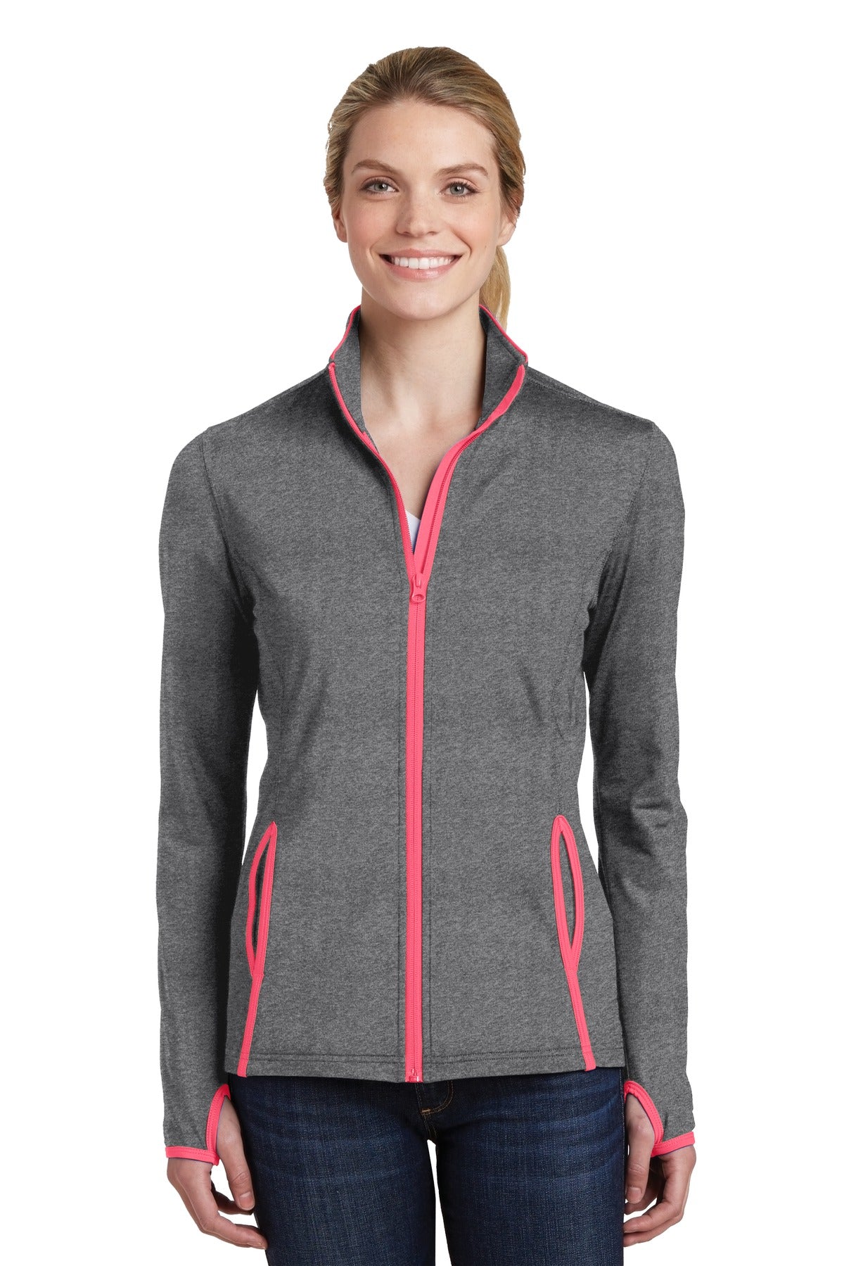 Sport-Tek® Ladies Sport-Wick® Stretch Contrast Full-Zip Jacket. LST853