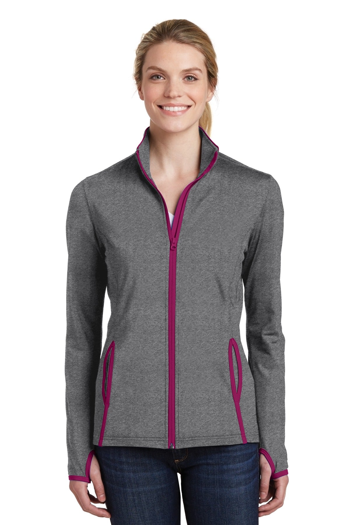Sport-Tek® Ladies Sport-Wick® Stretch Contrast Full-Zip Jacket. LST853
