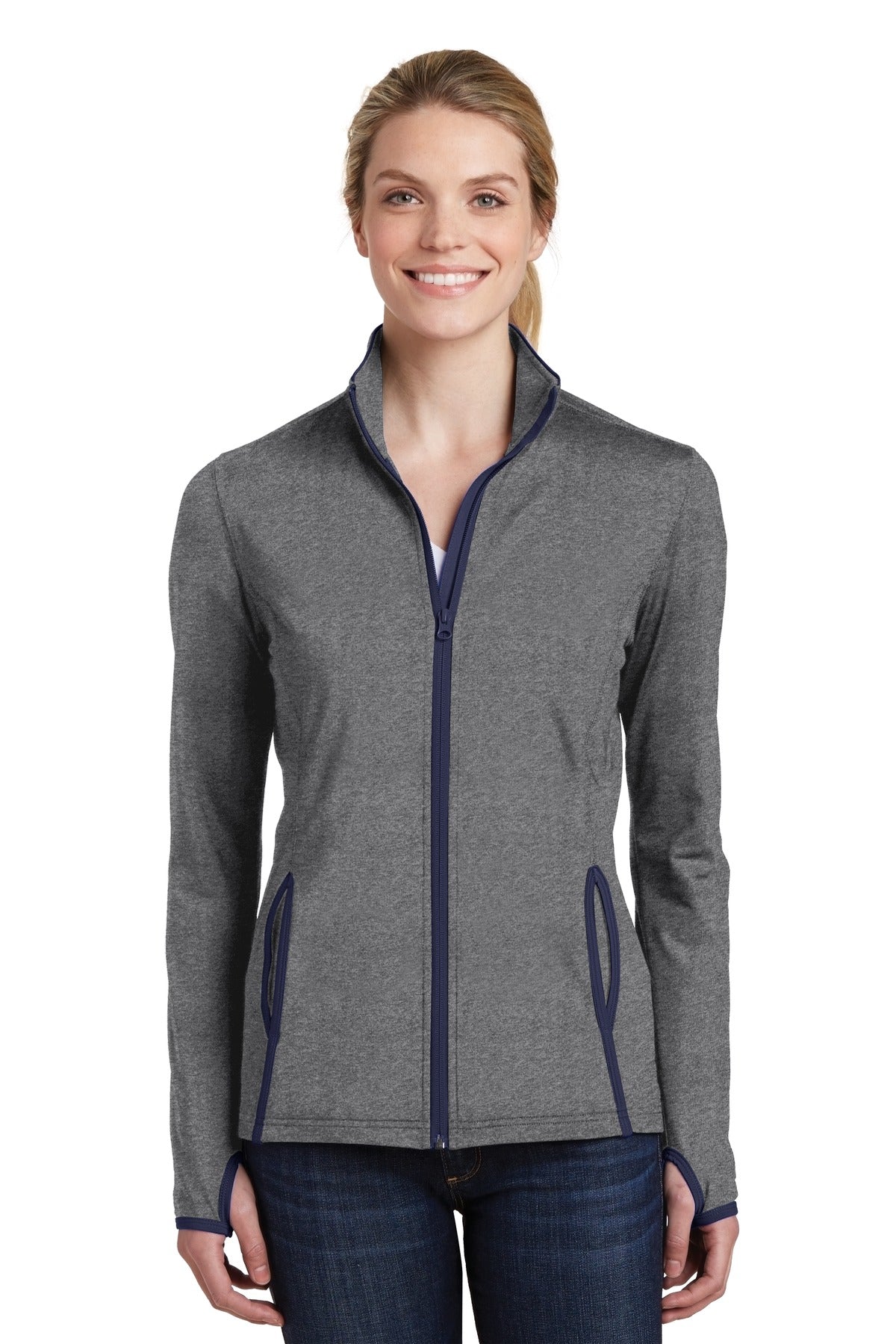 Sport-Tek® Ladies Sport-Wick® Stretch Contrast Full-Zip Jacket. LST853