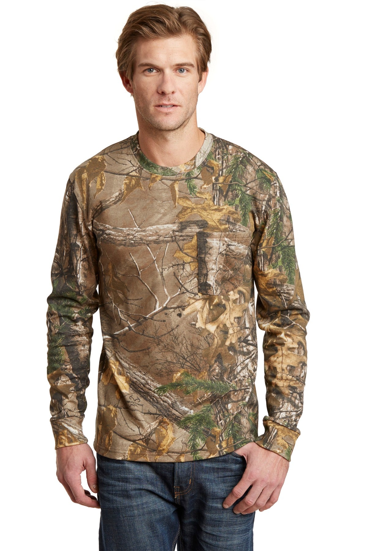 Russell Outdoors™ Realtree® Long Sleeve Explorer 100% Cotton T-Shirt with Pocket. S020R