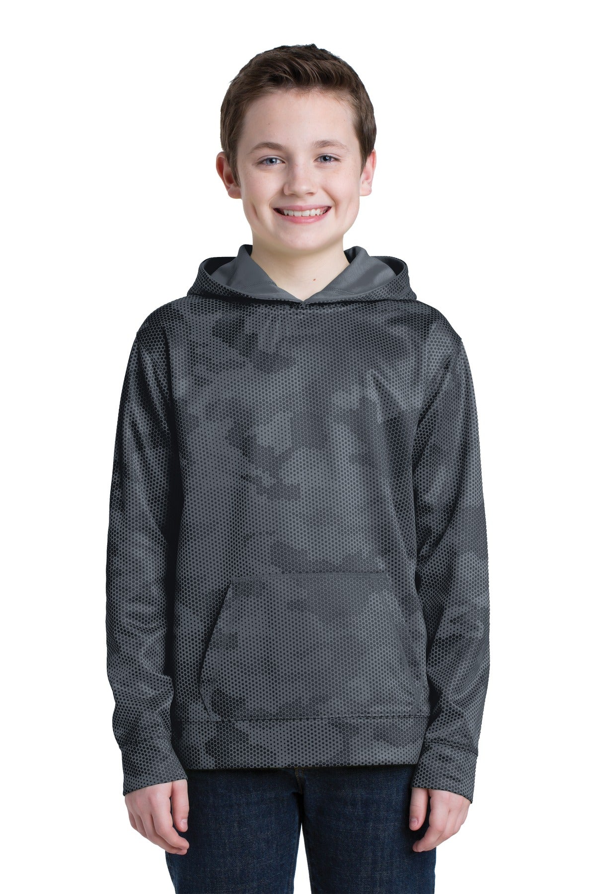 Sport-Tek® Youth Sport-Wick® CamoHex Fleece Hooded Pullover. YST240