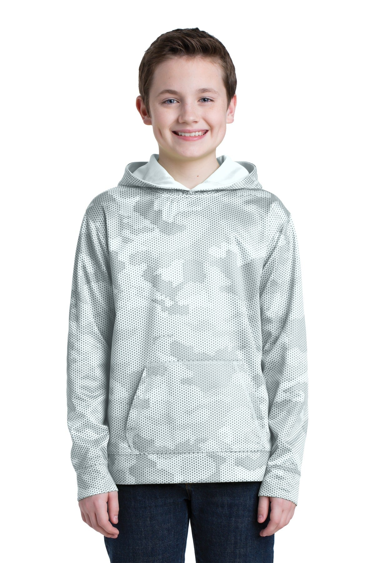 Sport-Tek® Youth Sport-Wick® CamoHex Fleece Hooded Pullover. YST240