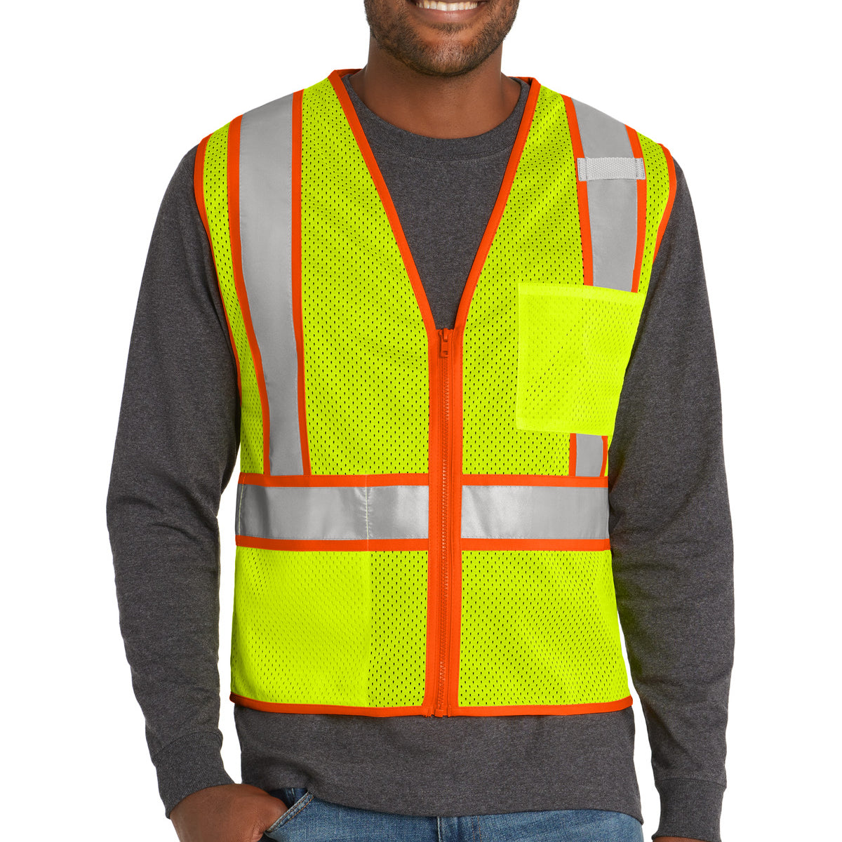 CornerStone ANSI 107 Class 2 Mesh Zippered Two Tone Vest CSV103 Cornerstone ansi 107 class 2 mesh zippered two tone vest csv103