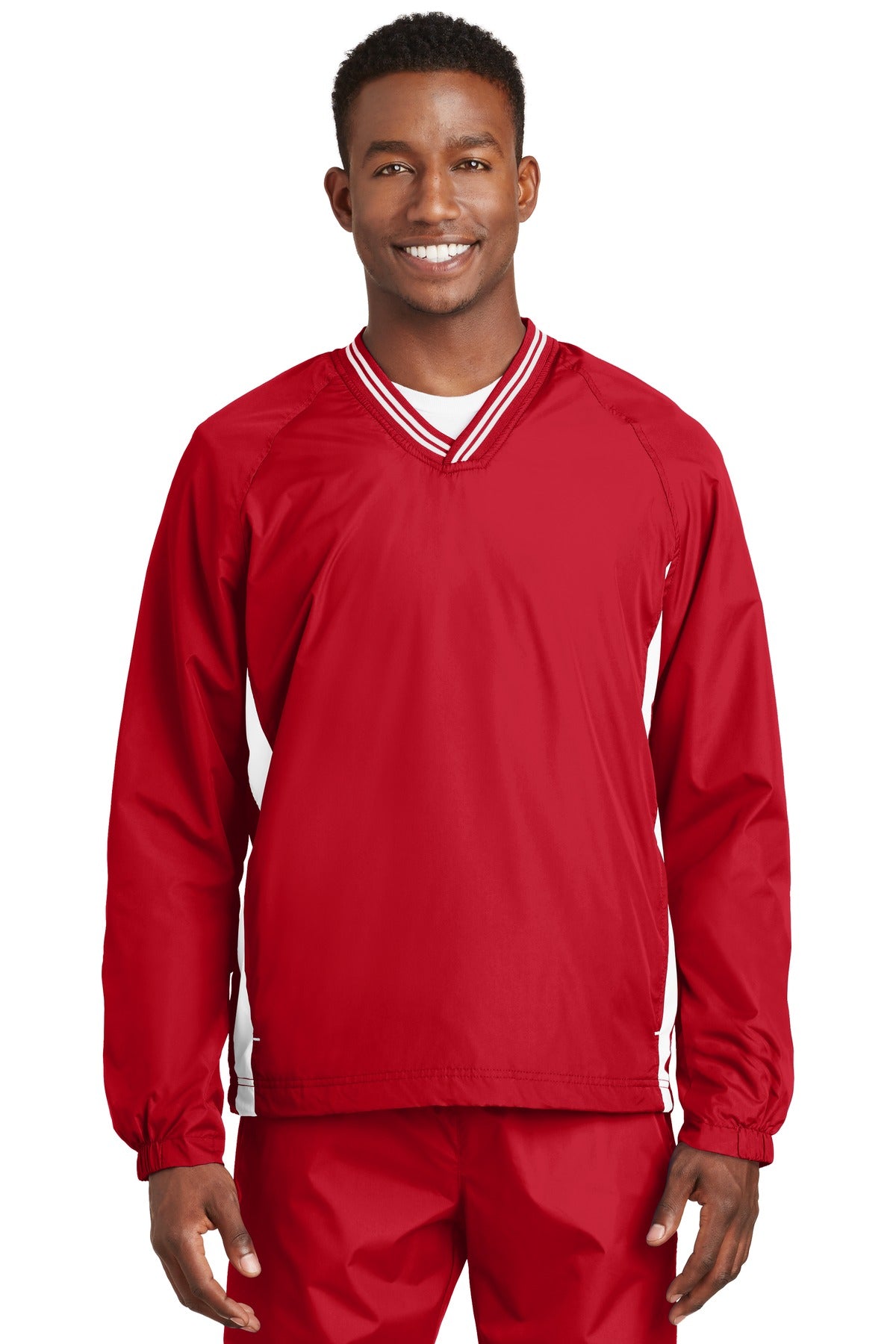 Sport-Tek® Tipped V-Neck Raglan Wind Shirt. JST62