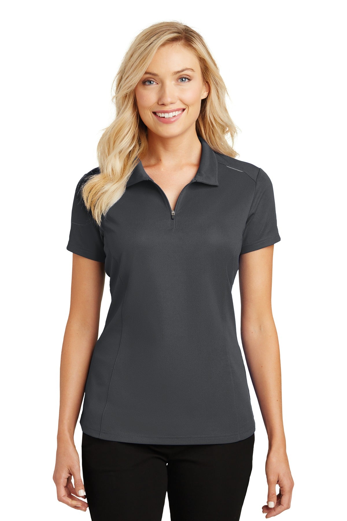 Port Authority® Ladies Pinpoint Mesh Zip Polo. L580