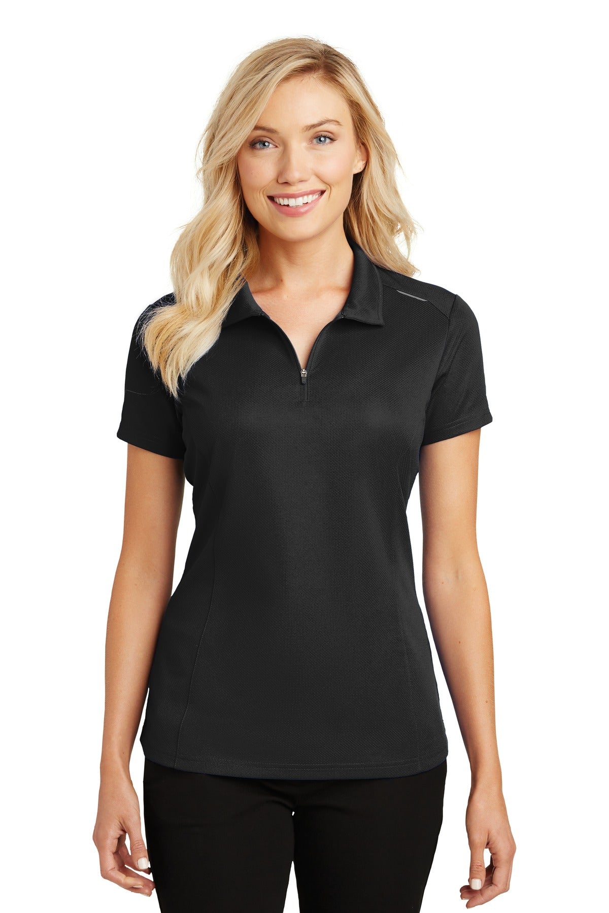 Port Authority® Ladies Pinpoint Mesh Zip Polo. L580