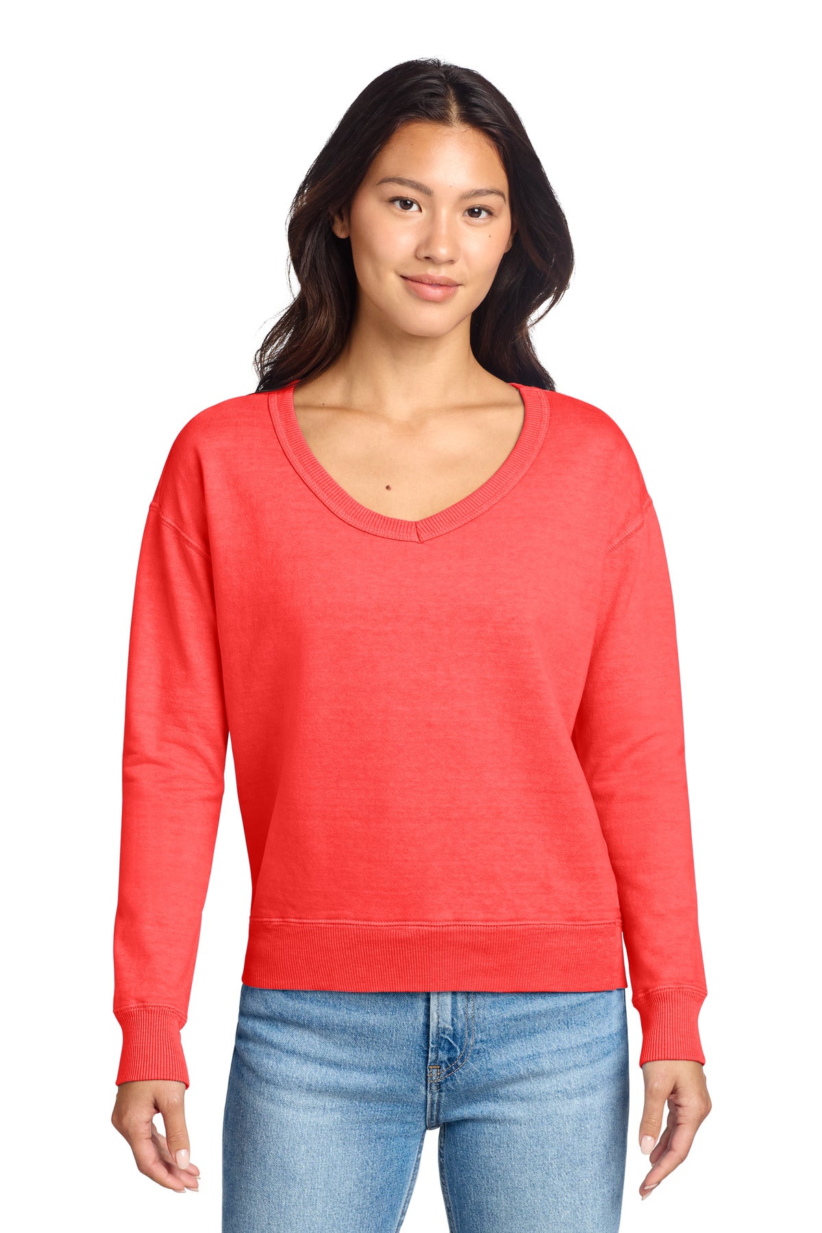 Port & Co ™  Women's Beach Wash ®  Garment-Dyed V-Neck Sweatshirt LPC098V