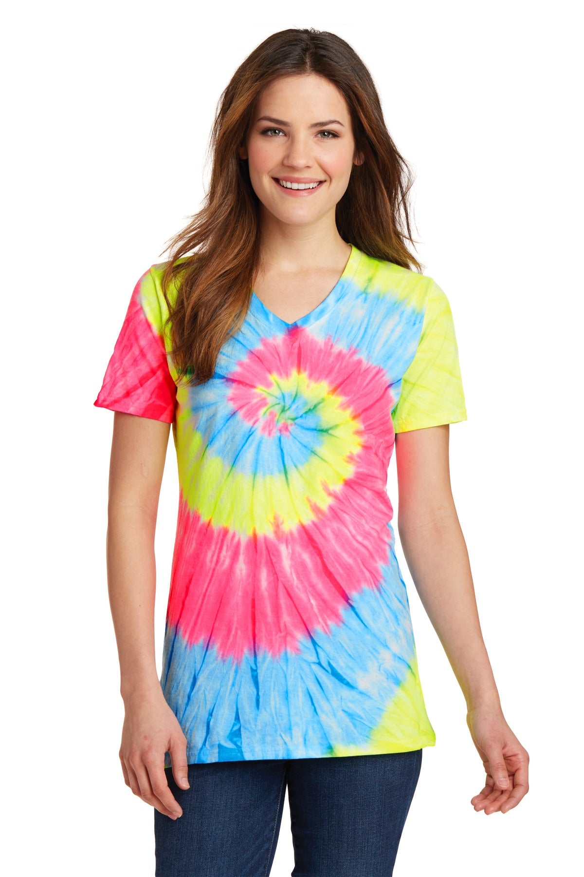 Port & Company® Ladies Tie-Dye V-Neck Tee.  LPC147V