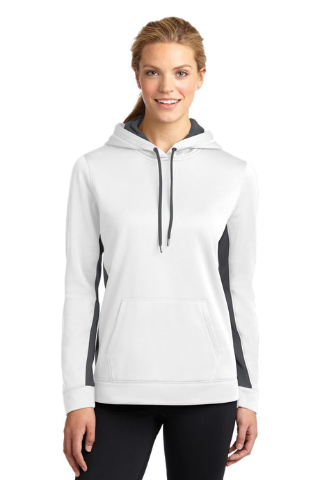 Sport-Tek® Ladies Sport-Wick® Fleece Colorblock Hooded Pullover. LST235