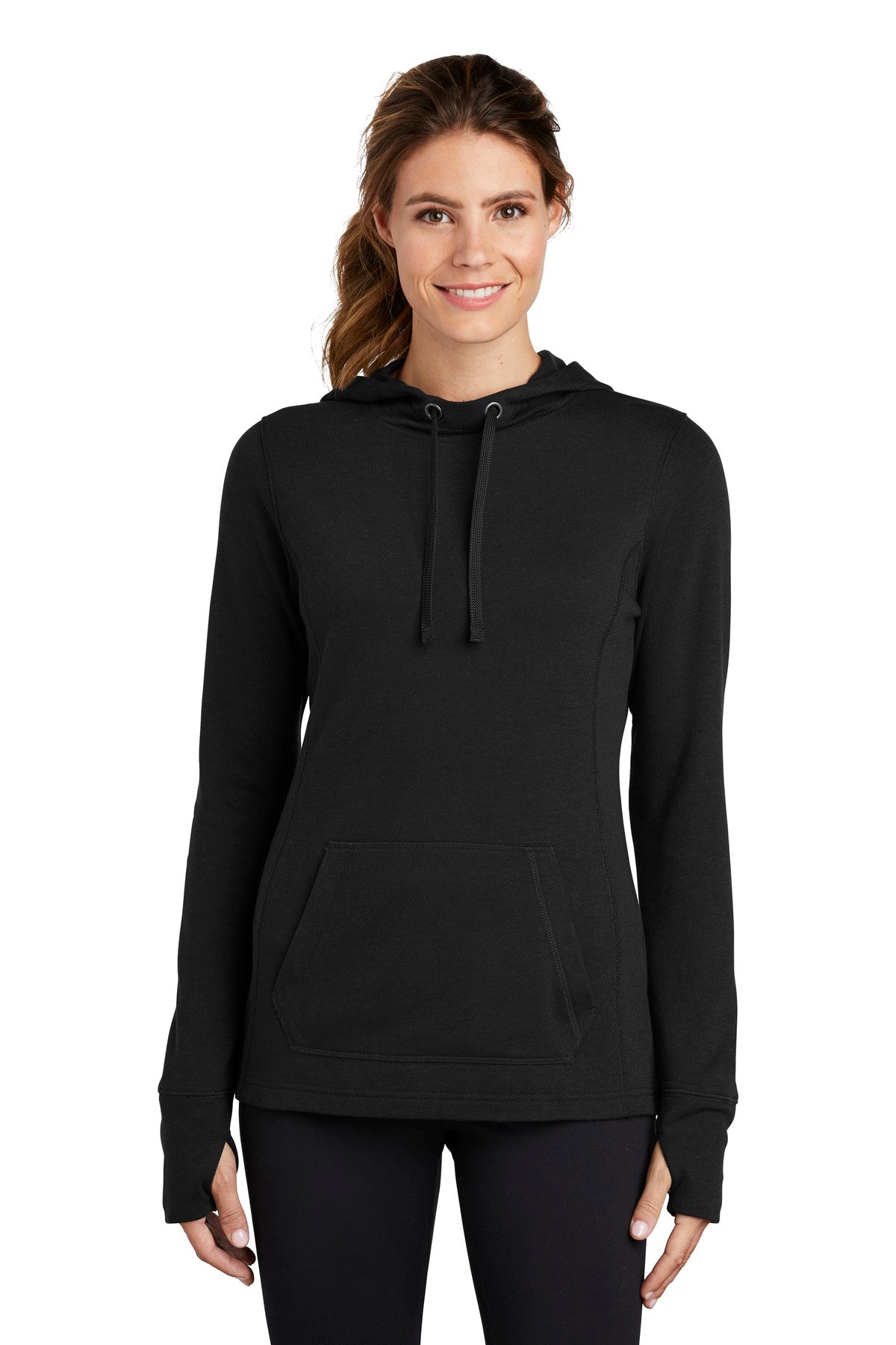 Sport-Tek ® Ladies PosiCharge ® Tri-Blend Wicking Fleece Hooded Pullover. LST296