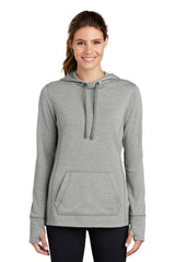 Sport-Tek ® Ladies PosiCharge ® Tri-Blend Wicking Fleece Hooded Pullover. LST296