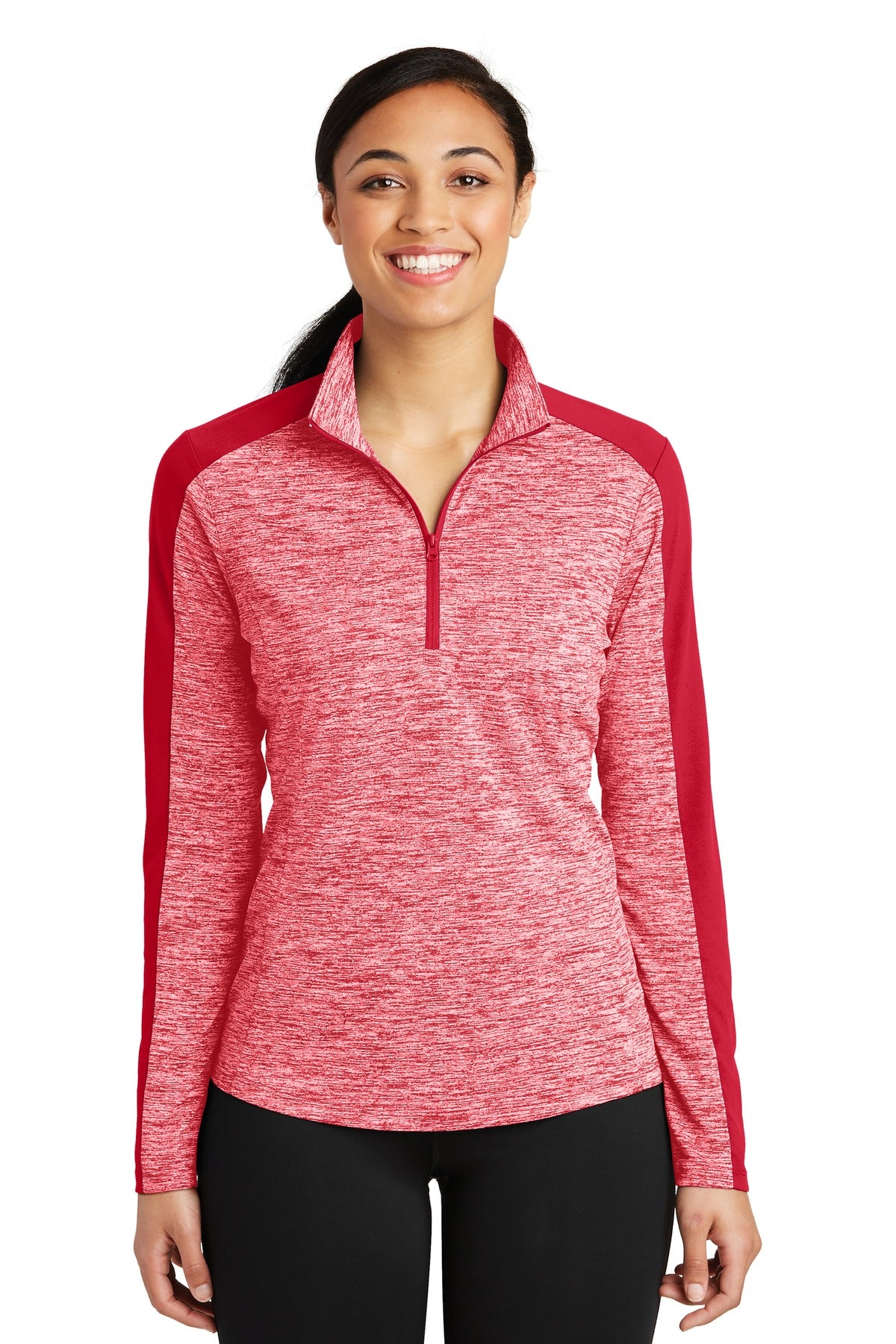 Sport-Tek® Ladies PosiCharge® Electric Heather Colorblock 1/4-Zip Pullover. LST397