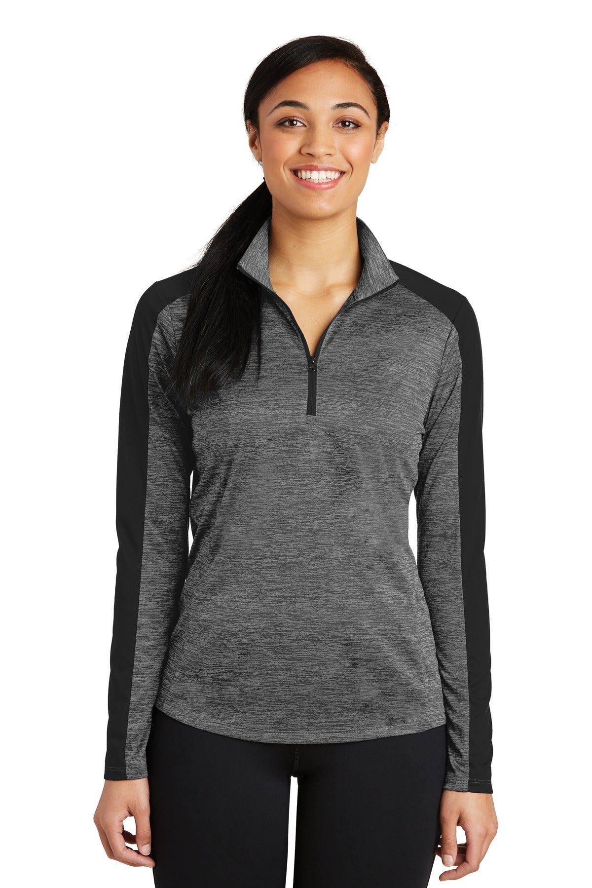 Sport-Tek® Ladies PosiCharge® Electric Heather Colorblock 1/4-Zip Pullover. LST397