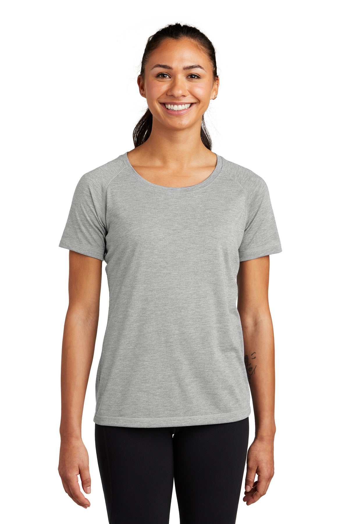 Sport-Tek ® Ladies PosiCharge ® Tri-Blend Wicking Scoop Neck Raglan Tee. LST400