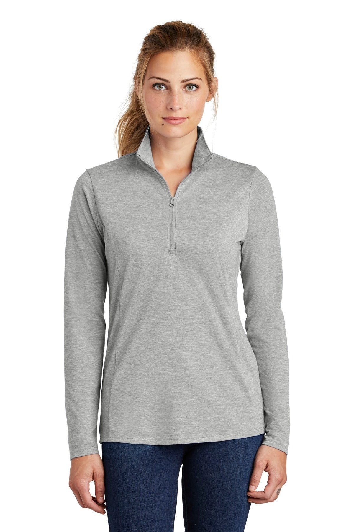 Sport-Tek ® Ladies PosiCharge ® Tri-Blend Wicking 1/4-Zip Pullover. LST407