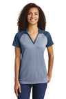 Sport-Tek ® Ladies PosiCharge ® RacerMesh ® Raglan Heather Block Polo. LST641