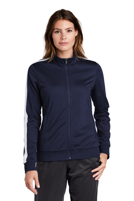 Sport-Tek ® Ladies Tricot Sleeve Stripe Track Jacket. LST94