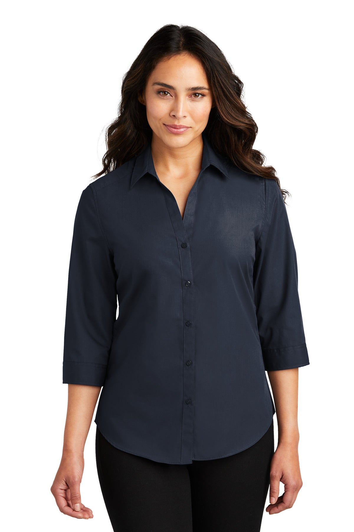 Port Authority® Ladies 3/4-Sleeve Carefree Poplin Shirt. LW102