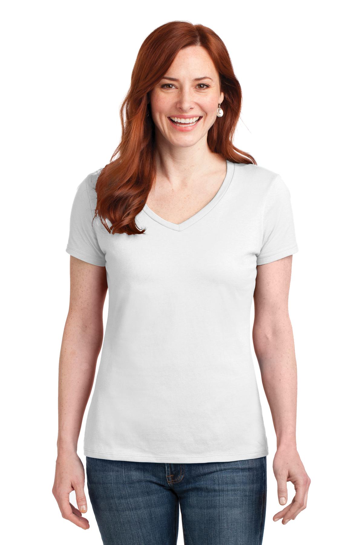 Hanes® Ladies Perfect-T Cotton V-Neck T-Shirt. S04V