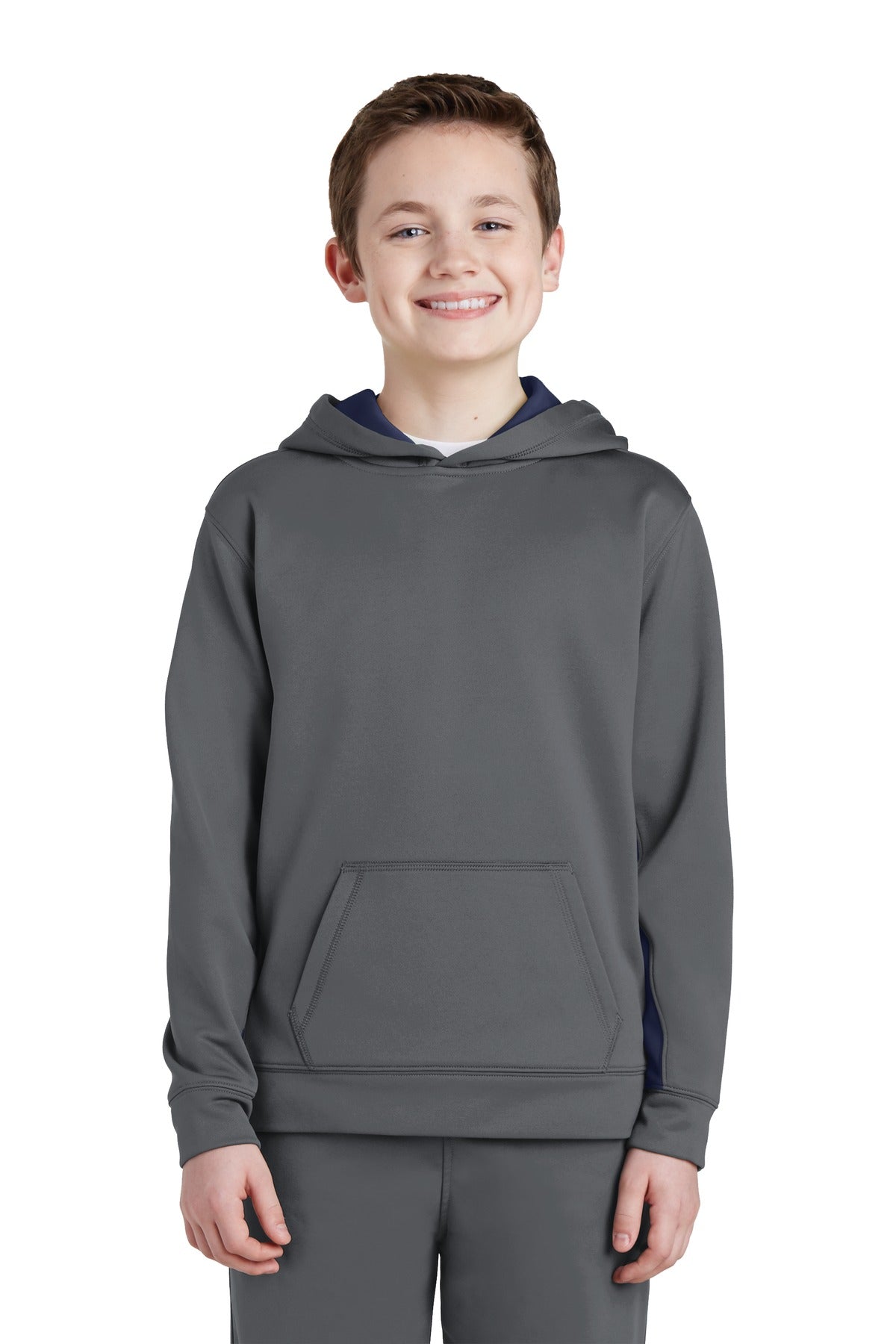 Sport-Tek® Youth Sport-Wick® Fleece Colorblock Hooded Pullover.  YST235