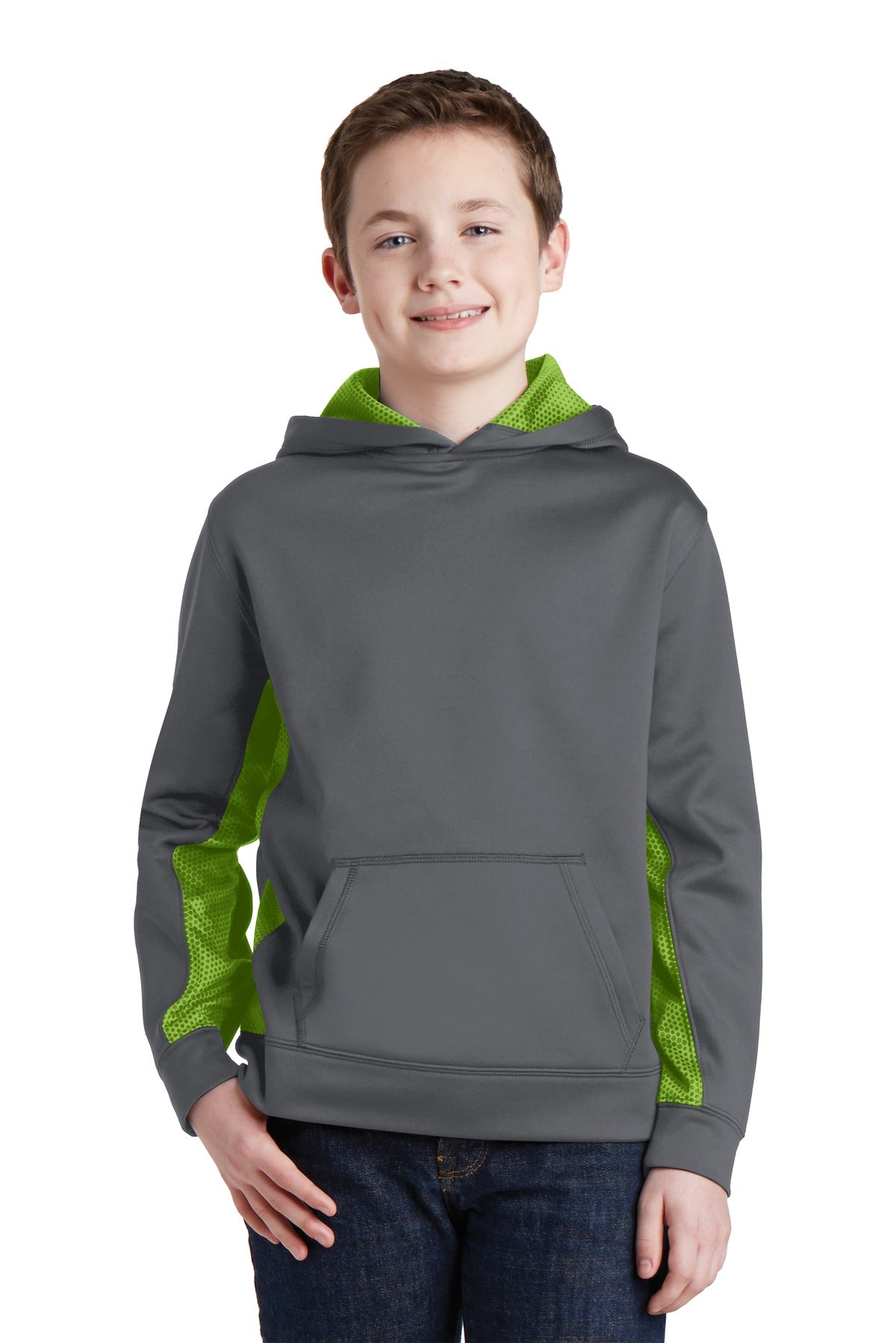 Sport-Tek® Youth Sport-Wick® CamoHex Fleece Colorblock Hooded Pullover.  YST239