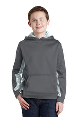 Sport-Tek® Youth Sport-Wick® CamoHex Fleece Colorblock Hooded Pullover.  YST239